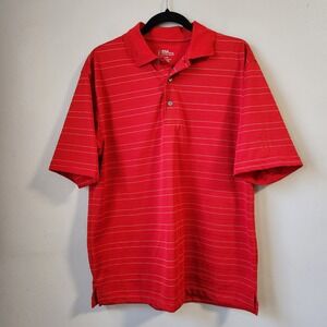 PGA Tour Men's Medium Red Striped‎ Short Sleeve Golf Polo Shirt